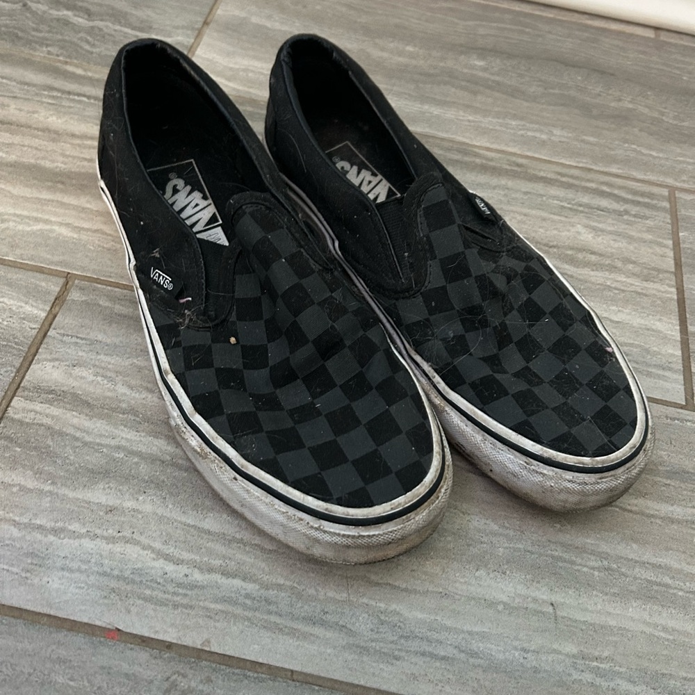 Black and Gray checkerd vans